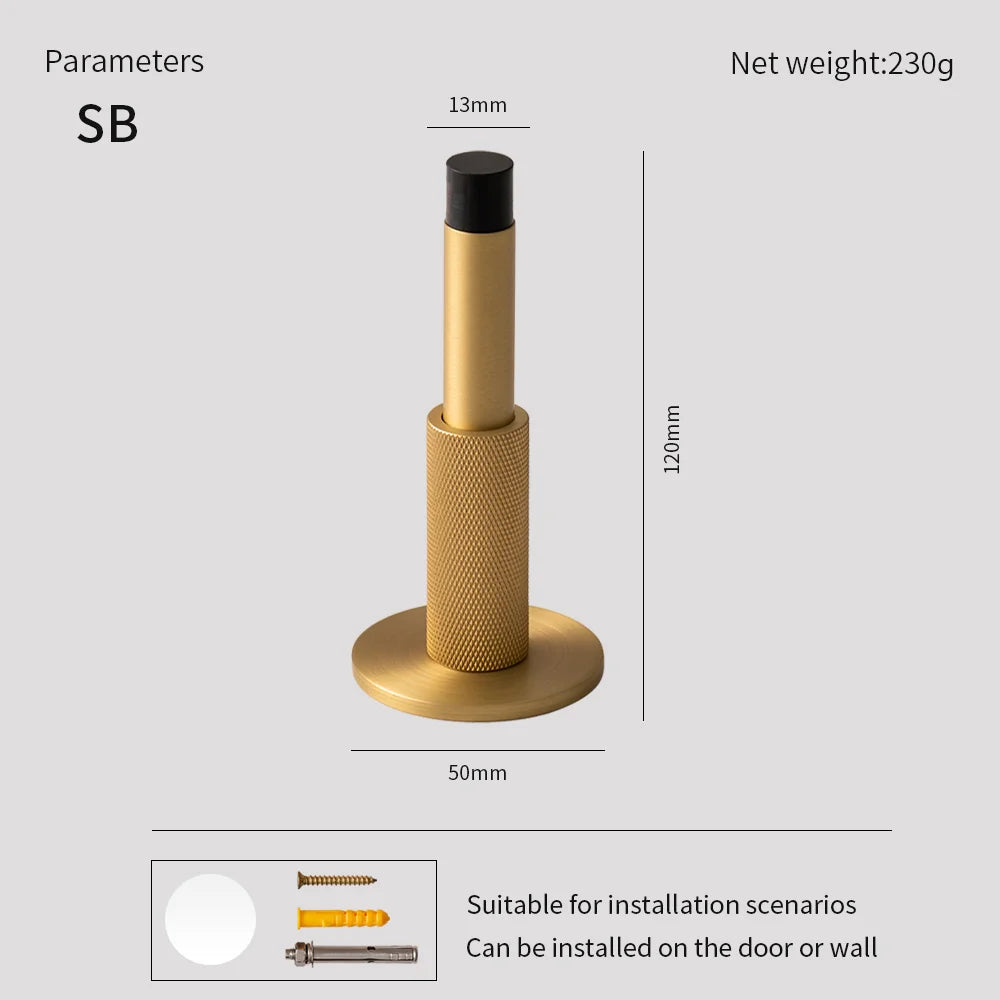 Build Guild DOOROOM Brass Door Stop Knurled Style, Cushioned Contact